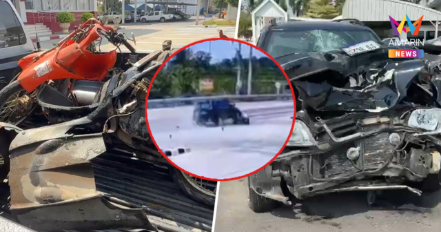 สยองภาชี! CRV พุ่งชนมอเตอร์ไซค์สาวใหญ่ ร่างกระเด็นฟาดเสาขาด 2 ท่อน