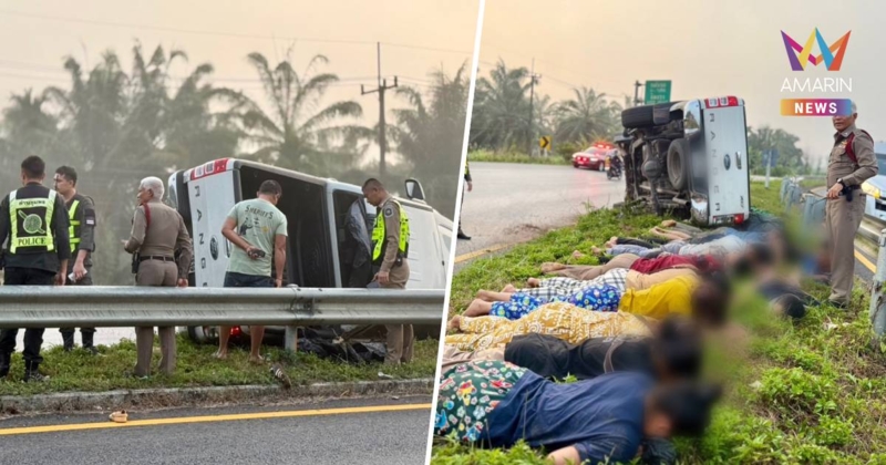 ไล่ล่ากระบะขนแรงงานเถื่อน ขับย้อนศรพลิกคว่ำ รวบตัวได้คาหนังคาเขา