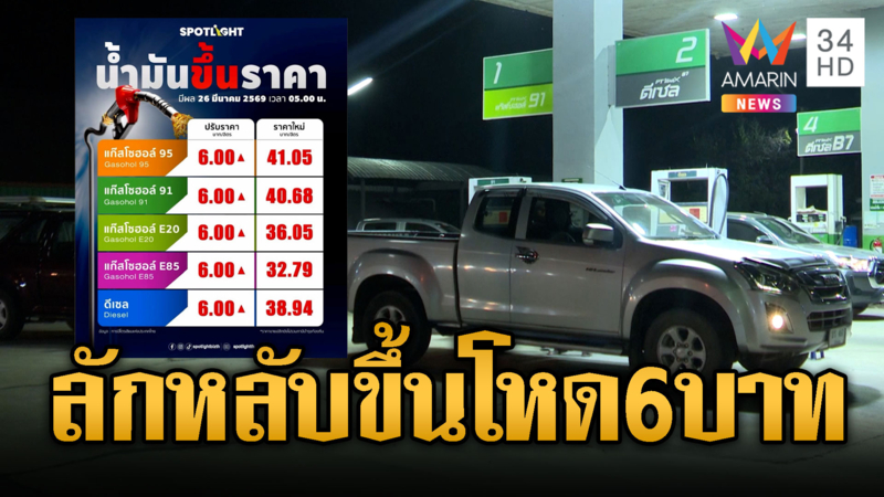 ช็อกกลางดึก น้ำมันพุ่งขึ้น6บาทต่อลิตร