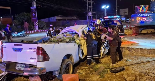 3 ศพสังเวยถนนชุ่ย! พ่อแม่ลูกดับคากองผัก ไร้ไฟเตือนจุดก่อสร้าง