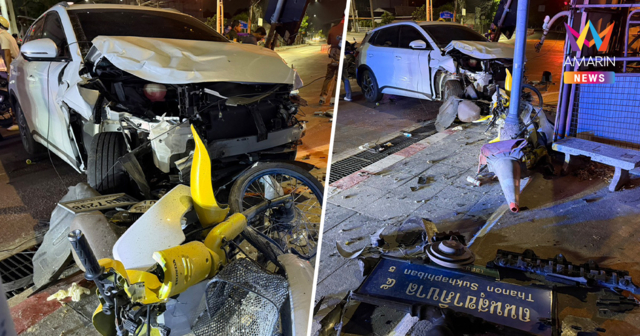 รถไฟฟ้าเสยท้าย จยย. สาวคนซ้อนดับคาที่ คนขับไหว้ขอขมาสารภาพหลับใน