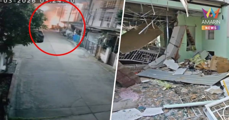 ระทึก! เปิดภาพวงจรปิด แก๊สระเบิดบึ้มสนั่นกลางดึก ทาวน์เฮาส์พังหลายหลัง