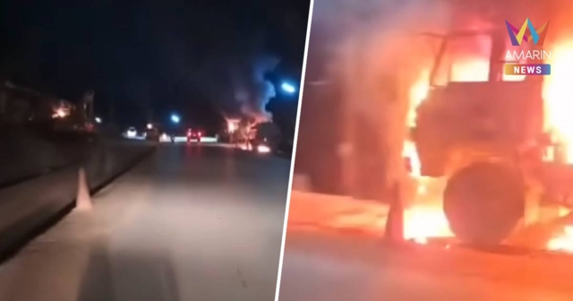 ระทึก! คนร้ายนับ 10 วางเพลิงเผารถงานก่อสร้างวอด 4 คัน ที่ นราธิวาส