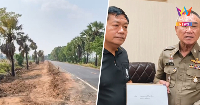 แจ้งจับผู้รับเหมา-บิ๊กศรีสะเกษ ลักไก่ขุดถนน ทำต้นตาลคู่เมืองพินาศ