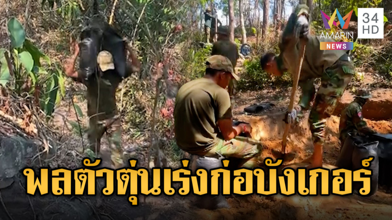 พลตัวตุ่นแบกกระสอบก่อบังเกอร์บนเขา