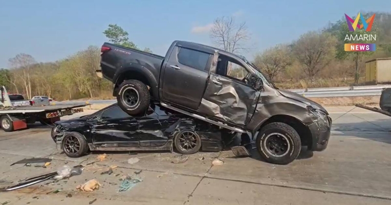 พ่วง 18 ล้อเบรกไม่อยู่ พุ่งชน 7 คันรวด ดับ 2 ราย เด็กเล็กรอดปาฏิหาริย์