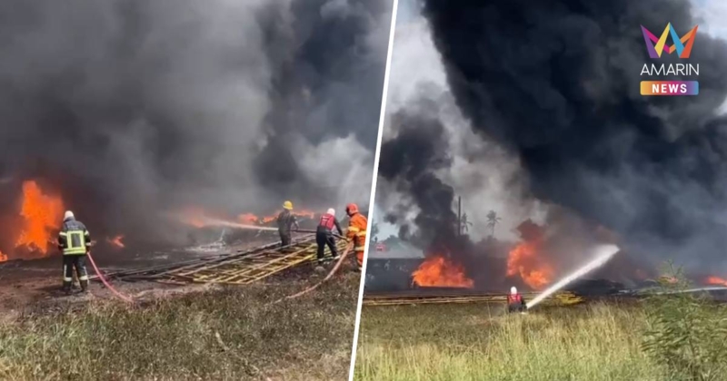 ไฟไหม้หญ้า! ลามข้ามกำแพงเผาท่อประปาวอด จนท.เร่งสกัดเพลิง