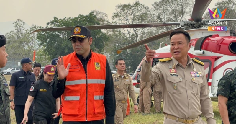 นายกฯ ให้กำลังใจจนท.-ตรวจพร้อมเฮลิคอปเตอร์ดับไฟป่า-รถวัดฝุ่นPM2.5