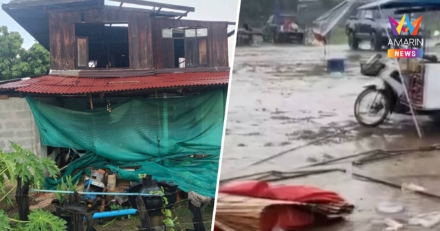 พายุถล่มพิมายโคราช ตลาดนัดพังยับ บ้านเรือนเสียหายหลายหลัง