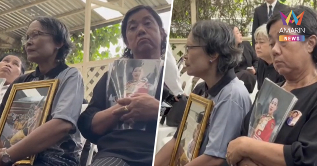 พสกนิกรหลั่งไหลสวมชุดดำ ถือพระฉายาลักษณ์น้อมอาลัย หน้า รพ.จุฬาฯ