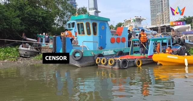 เจอแล้วศพสรั่งเรือ! เรือล่มเจ้าพระยา ลอยติดโขดข้างเรือยนต์ย่านพระราม 3