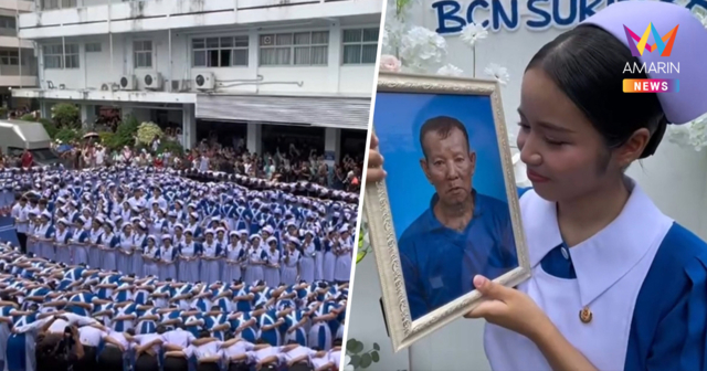 น้ำตาซึมทั้งงาน พยาบาลสาวสุรินทร์อุ้มรูปคุณตาผู้ล่วงลับร่วมพิธีรับหมวก