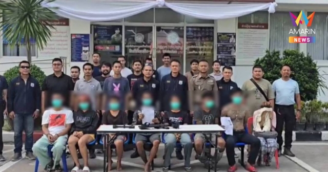ตร.ชลบุรี  บุก 6 จุดห้วยใหญ่ รวบ 8 ราย เจอบีบีกัน-กระสุน 9 มม.-ยาไอซ์