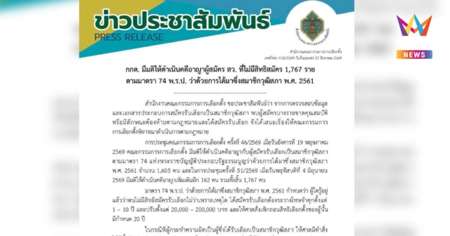 กกต. ฟันอาญาผู้สมัคร สว. ขาดคุณสมบัติ 1,767 ราย