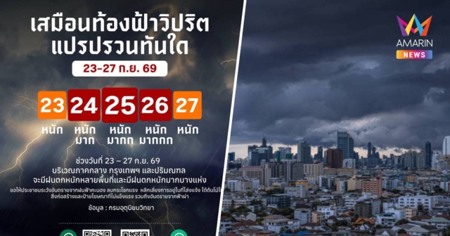 กทม. เตือนด่วน! รับมือ 'ฟ้าวิปริต' ฝนถล่มหนักถึงหนักมาก 23-27 ก.ย. นี้