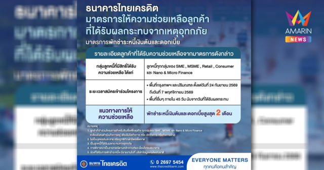 ธนาคารไทยเครดิต เคียงข้างผู้ประสบภัย ออกมาตรการเร่งด่วนช่วยเหลือลูกค้าที่ได้รับผลกระทบจากอุทกภัย