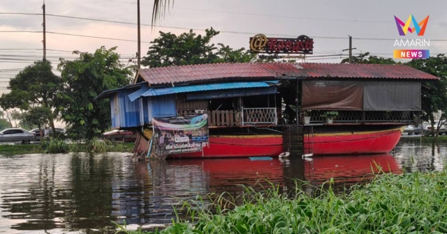 พายุพัดเรือก๋วยเตี๋ยวรังสิตหลุด ลอยติดสายไฟหวิดชนสะพานแดง