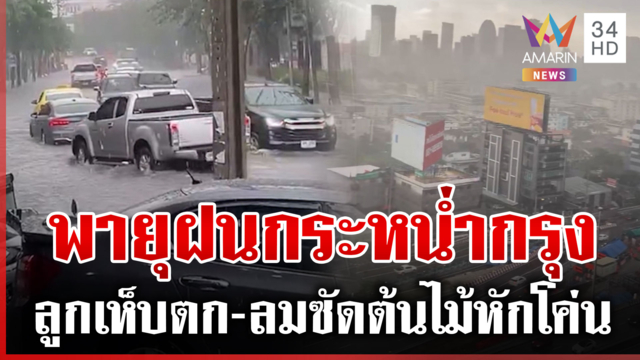ฝนกระหน่ำกรุง! ลูกเห็บตก-ลมแรงซัดต้นไม้หักโค่น ถนนหลายจุดกลายเป็นคลอง