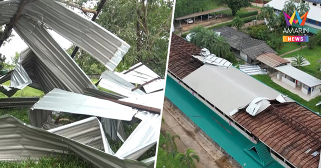 พายุฤดูร้อนถล่มบึงกาฬยับ! ซัดหลังคาโรงเรียนเปิดเปิงปลิวใส่ตึก