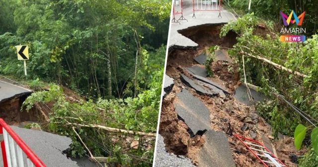 น้ำป่าทะลักสวนผึ้ง ซัดถนนบ่อหวี-ตะนาวศรี ทรุดพังเสียหาย สัญจรลำบาก
