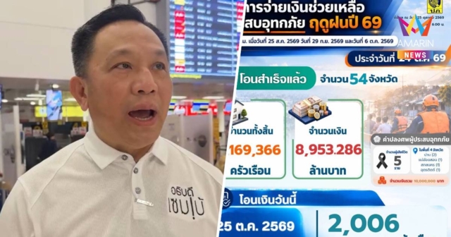 ปภ.จ่ายเยียวยาน้ำท่วมแล้ว 1.16 ล้านครัวเรือน โอนเพิ่มวันนี้อีก2พันราย