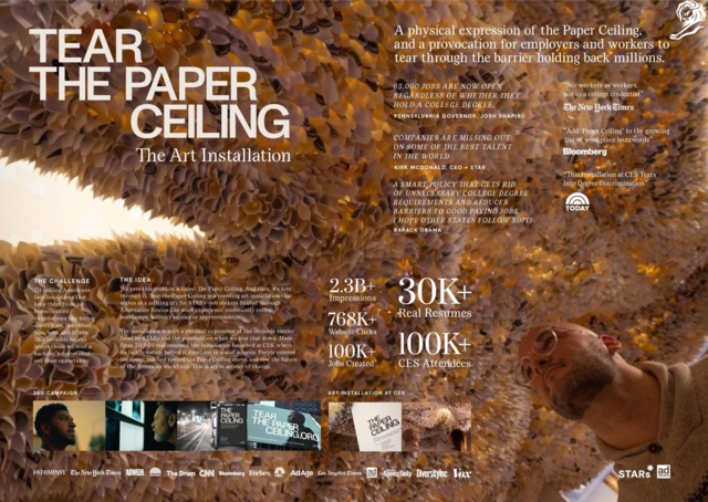 Ogilvy New York’s art installation “Tear the Paper Ceiling” for Ad Council and Opportunity@Work Images: Courtesy of Ogilvy New York and Cannes Lions