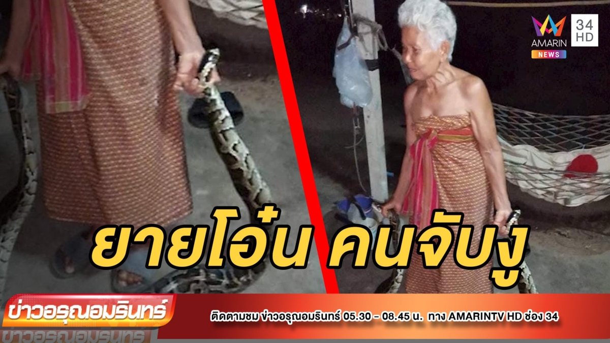 โซเชี่ยลประทับใจ ยายโอ๋น ลุยจับงูหลามตัวเขื่องมือเปล่า
