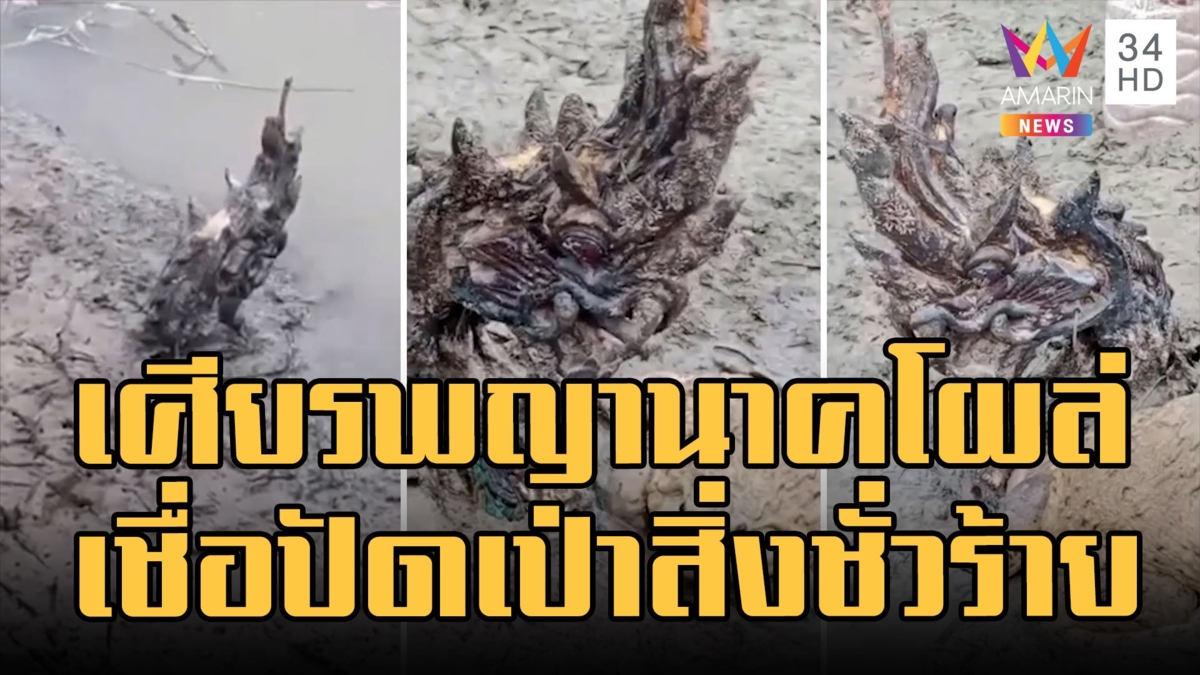 ฮือฮา เศียรพญานาคโผล่ริมตลิ่ง มีกบสีทองนอนเฝ้า เชื่อมาปัดเป่าสิ่งชั่วร้าย