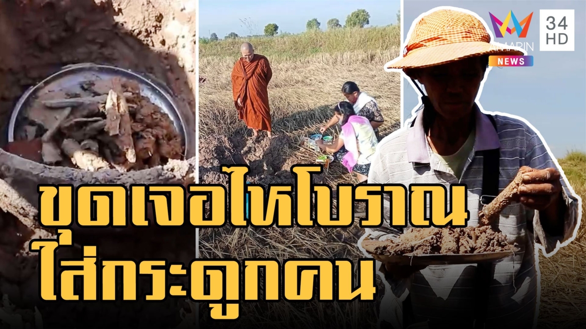 ขุดหาปูในทุ่งนาเจอไหโบราณใส่กระดูกคน