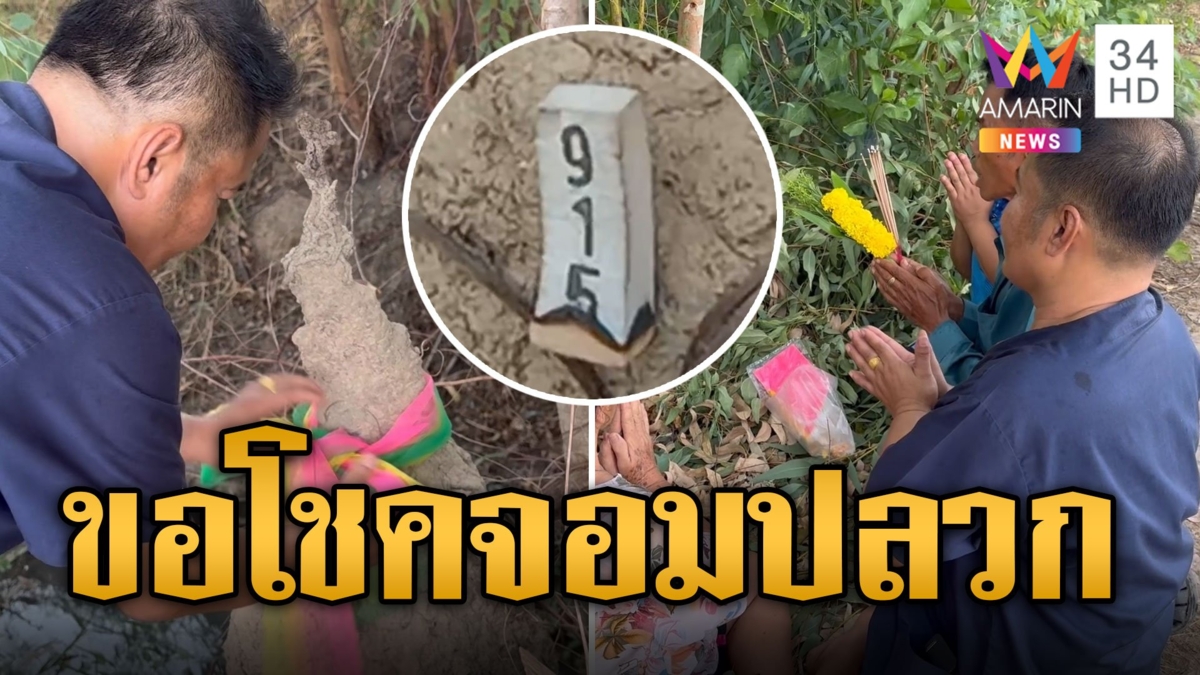 ฮือฮา! จอมปลวกแปลกคล้ายฤาษี แห่ผูกผ้าสามสีขอโชค