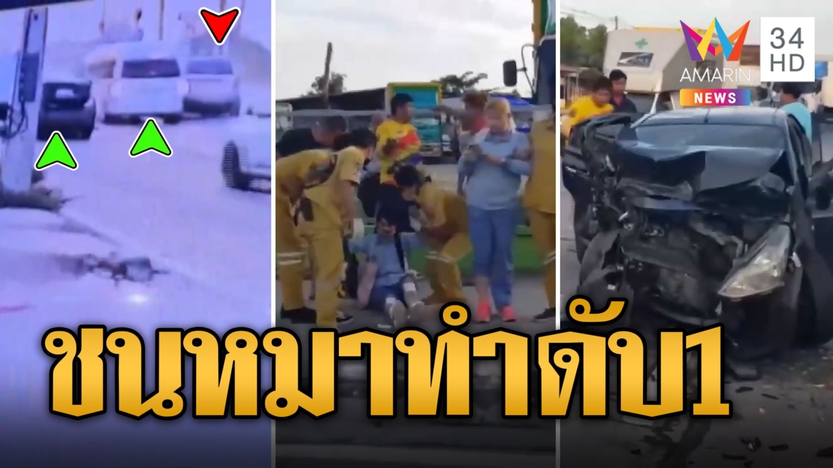 ระทึก! SUV ชนหมาพุ่งข้ามเลนเสยเก๋ง-รถตู้ดับ 1 เจ็บอื้อ