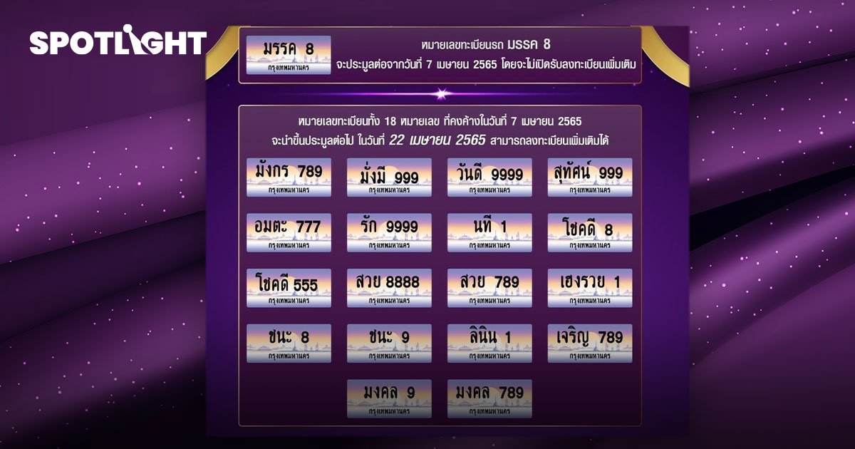 ประมูลทะเบียนรถสวยรอบ 2  เปิดจำกัด 19 ป้าย เริ่ม 22 เม.ย.นี้