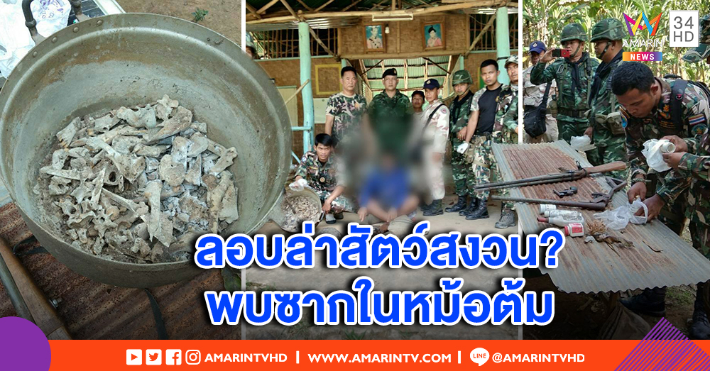 กรมอุทยานสัตว์ป่าฯ พบชายต้องสงสัยล่าสัตว์สงวน ซากคล้ายเลียงผาคาหม้อต้ม ยึดปืน-กระสุนอื้อ