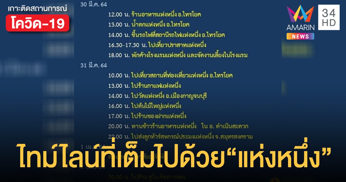 โควิดประจวบ เปิดไทม์ไลน์ผู้ป่วยใหม่ โผล่ 13 สถานที่แห่งหนึ่ง