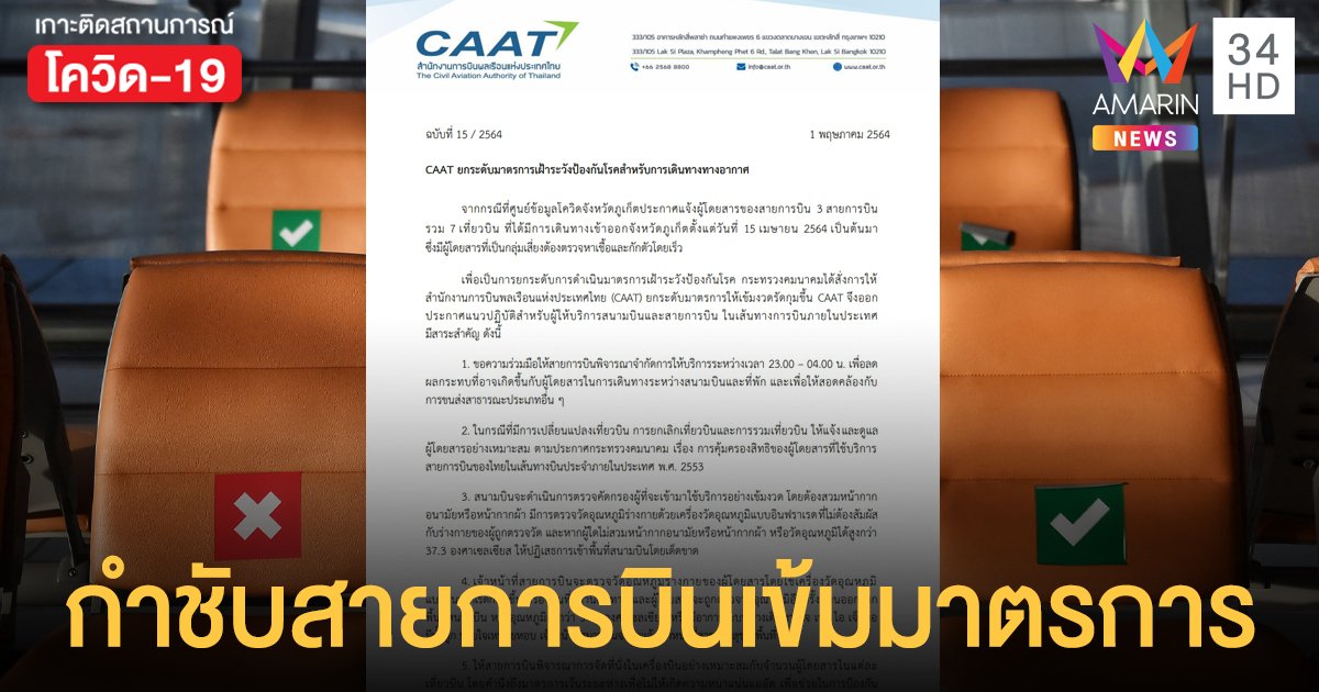 กพท. ออกประกาศ ยกระดับมาตรการเฝ้าระวัง หลังพบผู้โดยสาร 7 เที่ยวบินภูเก็ต เสี่ยงติดโควิด