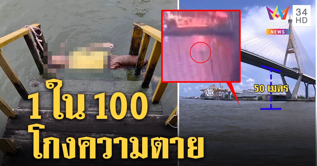 รอด! หนุ่มดิ่งสะพานสูง 50 เมตรลอยติดโป๊ะ อึ้ง 1 ใน 100 ตับไม่แตกร่างลอยน้ำได้ (คลิป)