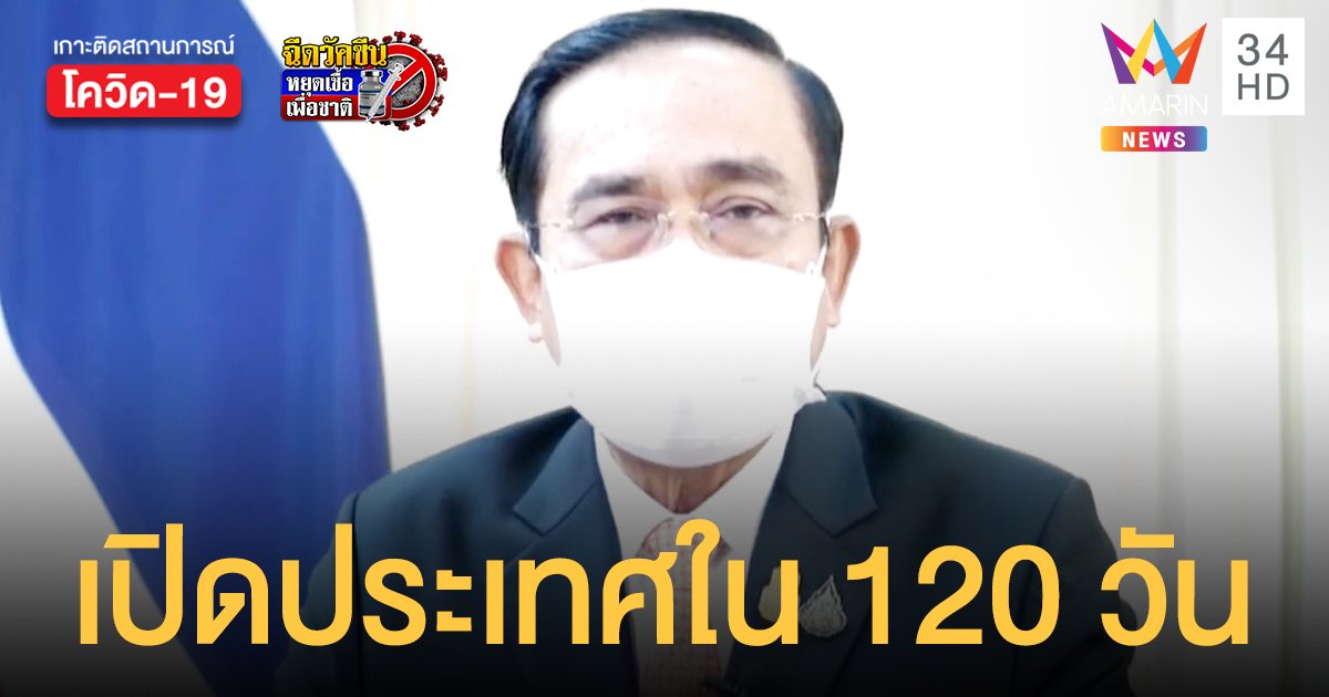 นายกฯ ประกาศ ไทย เปิดประเทศภายใน 120 วัน เผยจัดซื้อวัคซีนแล้ว 105.5 ล้านโดส