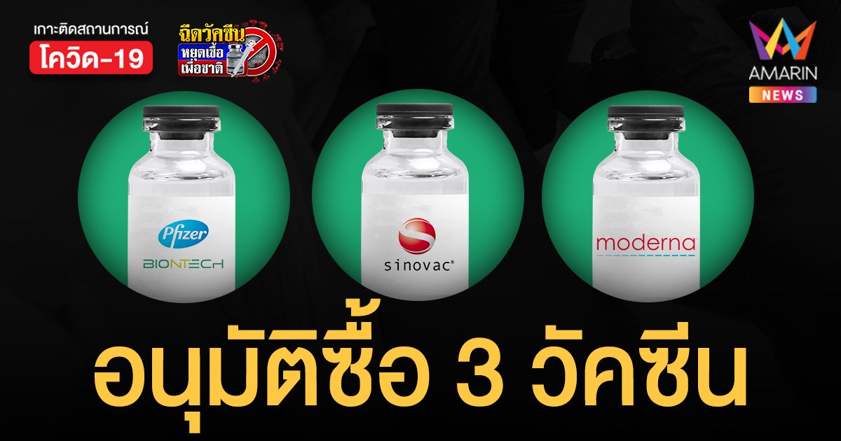 ครม. ไฟเขียวรัวๆ อนุมัติจัดซื้อ 3 วัคซีนไฟเซอร์ -ซิโนแวค-โมเดอร์นา