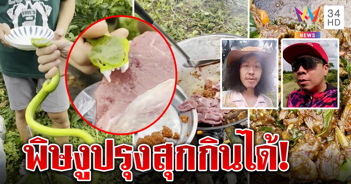 “ดีเจภูมิ – โจโฉ” โชว์เก๋ากระทะเหล็ก รีดพิษงูใส่เนื้อหมู สยบดราม่า! ทำเมนูกรณีศึกษา ปรุงสุกแล้วกินได้ (คลิป)