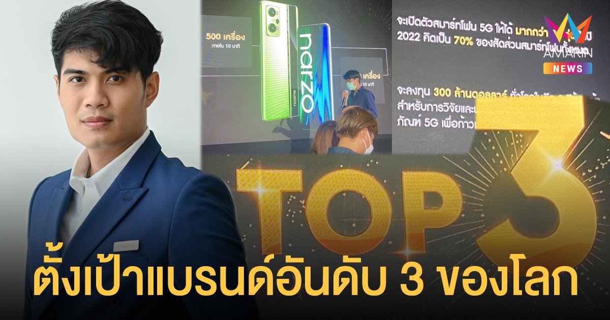 realme ทุ่ม 300 ล้านเหรียญฯ พัฒนาเทคโนโลยี 5G ตั้งเป้าแบรนด์อันดับ 3 ของโลก