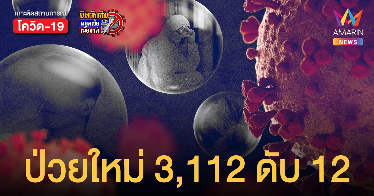 โควิดวันนี้ 2 ม.ค.65 ป่วยใหม่ 3,112 ราย รักษาหาย 2,921  ราย ตายเพิ่ม 12 คน