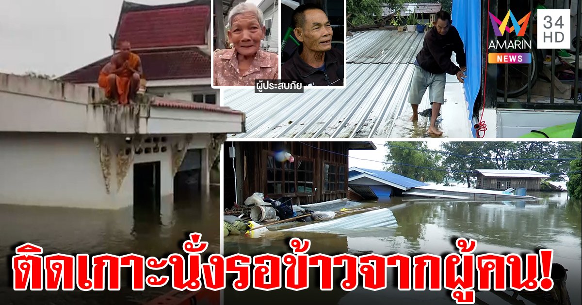 คนติดเกาะที่อุบล! น้ำท่วมล้อมทั้งชุมชน ปีนหลังคาขอข้าวกิน อมรินทร์ขนเสบียงลุยน้ำช่วย (คลิป)