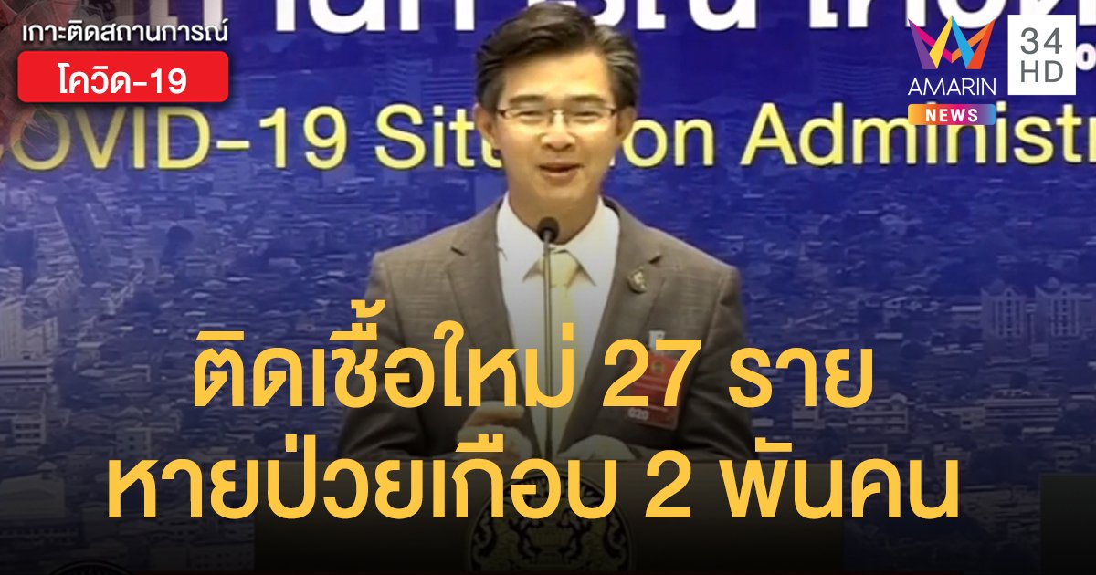 สถานการณ์โควิด-19 วันที่ 20 เม.ย. ติดเชื้อใหม่ 27 ราย หายป่วยเกือบ 2 พันคน-ไร้ตาย