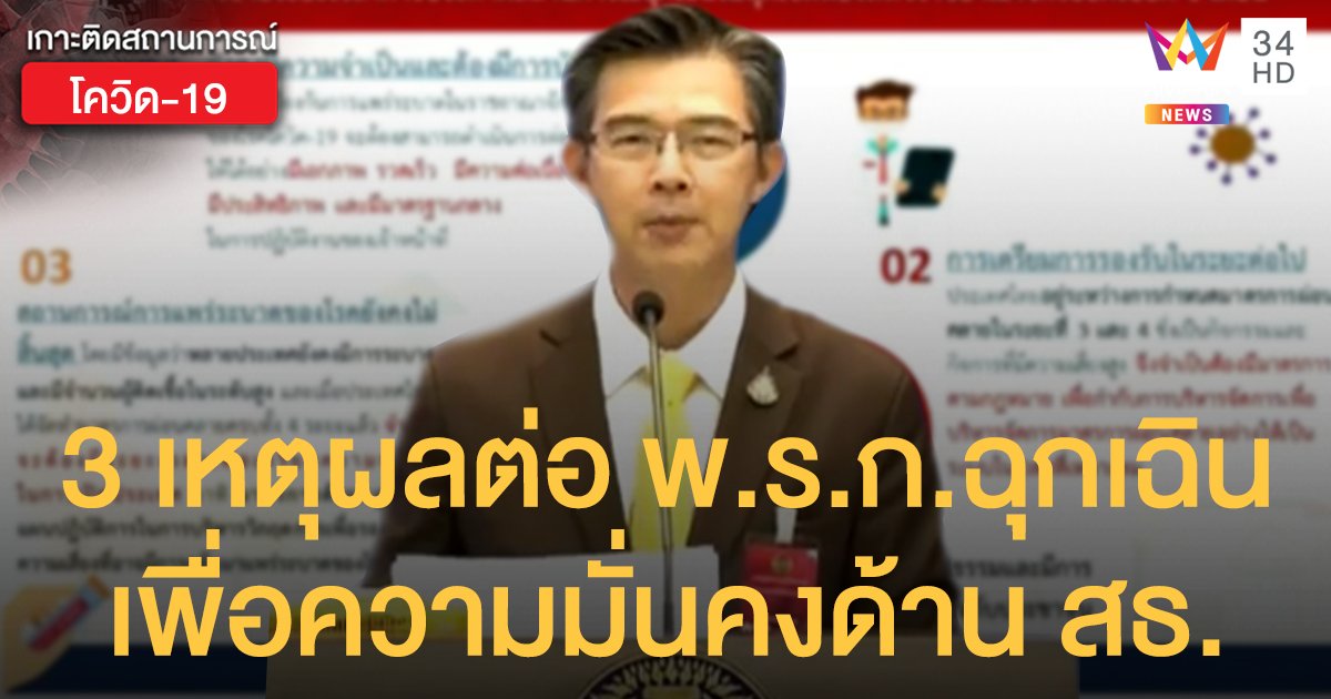 แจง 3 เหตุผลต่ออายุพ.รก.ฉุกเฉิน เพื่อความมั่นคงด้านสาธารณสุข