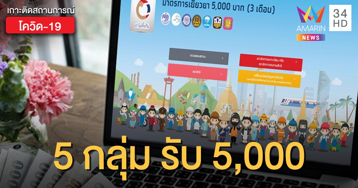 ตรวจสอบสถานะ "เราไม่ทิ้งกัน" เลย คลังโอนเงินเยียวยา 5,000 บาท ผู้ผ่านเกณฑ์ 5 กลุ่ม