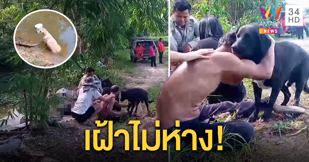 สลด! สาวใหญ่เป็นลมจมน้ำ  สามีช็อกร่ำไห้กอดสุนัขตัวโปรด หลังนั่งเฝ้าศพไม่ยอมไปไหน