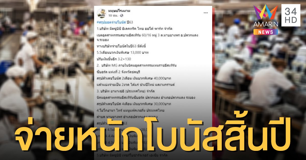 หนุ่มสาวโรงงานเฮ! 10 โรงงานจ่ายหนักโบนัสสิ้นปี-ขึ้นเงินเดือน
