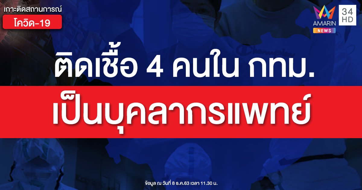 สธ.เผย ผู้ติดเชื้อรายใหม่ใน กทม. 4 ราย เป็นบุคลากรแพทย์ทั้งหมด