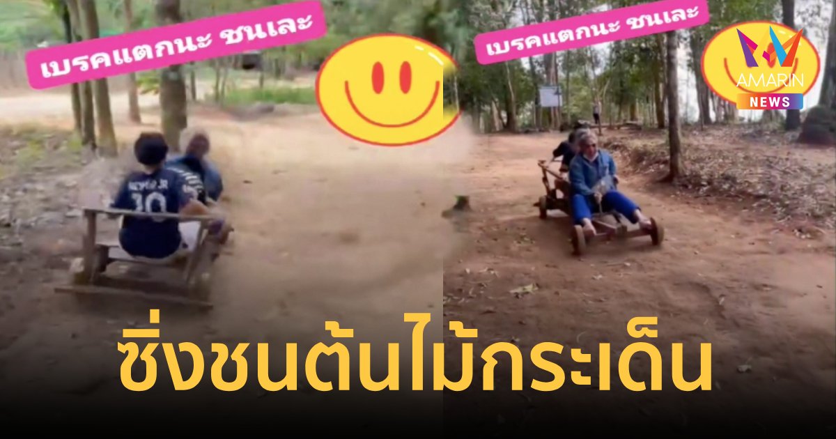 เอ็นดู!คุณแม่พาลูกๆนั่งฟอร์มูล่าม้ง ซิ่งลงเนินชนต้นไม้กระเด็น