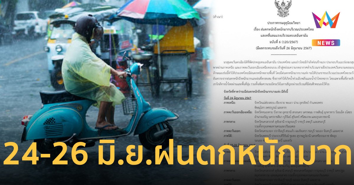 กรมอุตุนิยมวิทยา เตือน 3 วันนี้ กทม.-49 จังหวัด  รับมือฝนตกหนักถึงหนักมาก